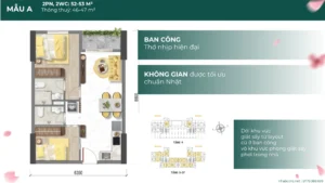 Căn hộ 2PN2WC Bcons Aria