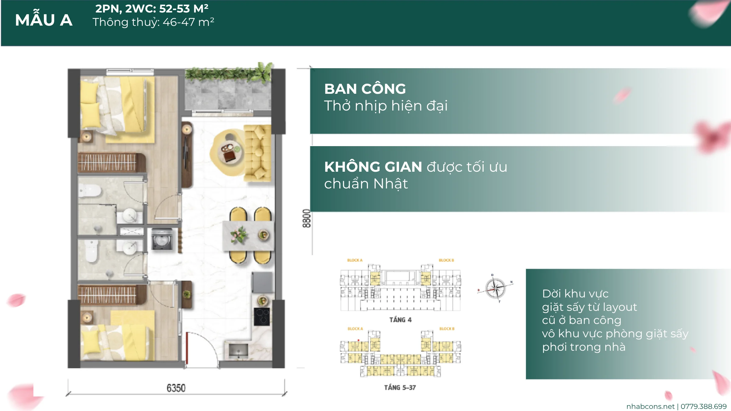 Căn hộ 2PN2WC Bcons Aria