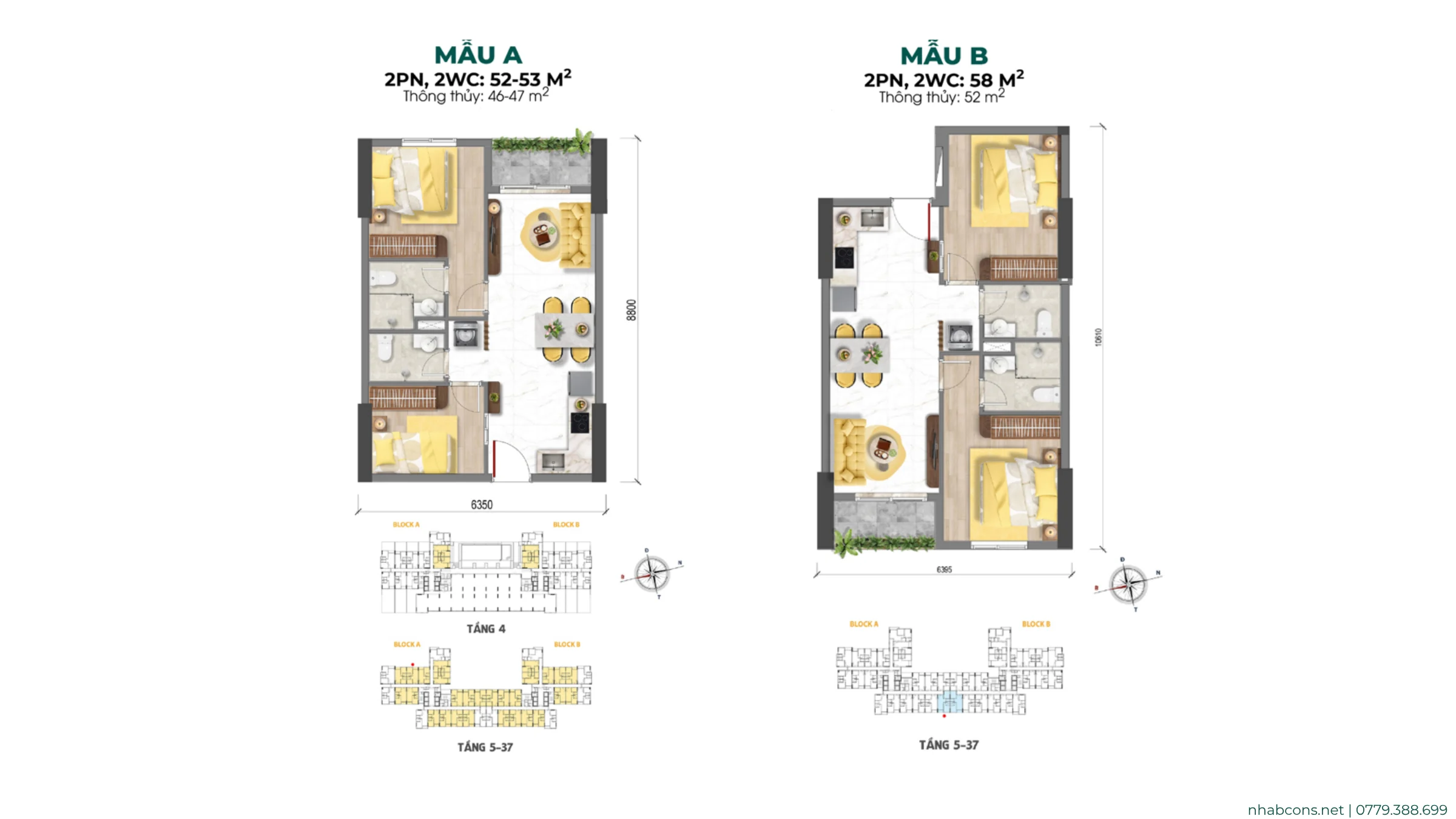 Căn hộ 2PN2WC Bcons Aria