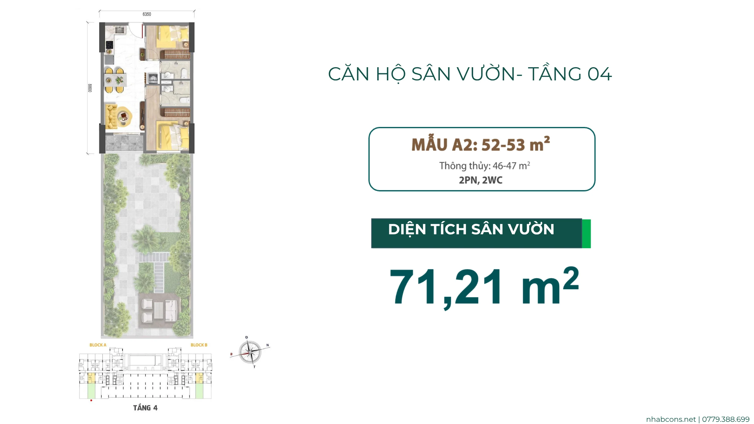 Căn hộ sân vườn Bcons Aria 71m2