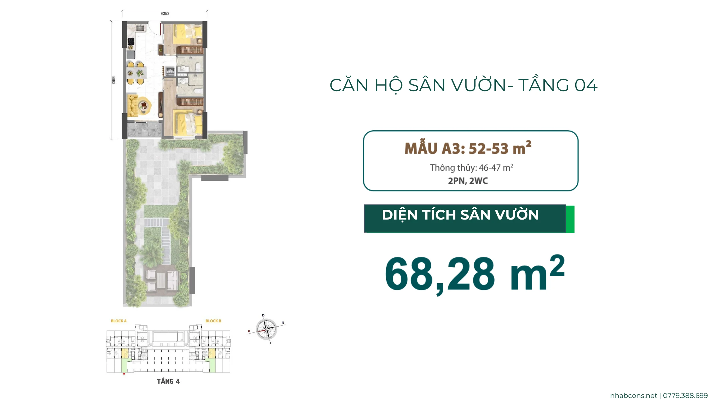Căn hộ sân vườn Bcons Aria 68m2