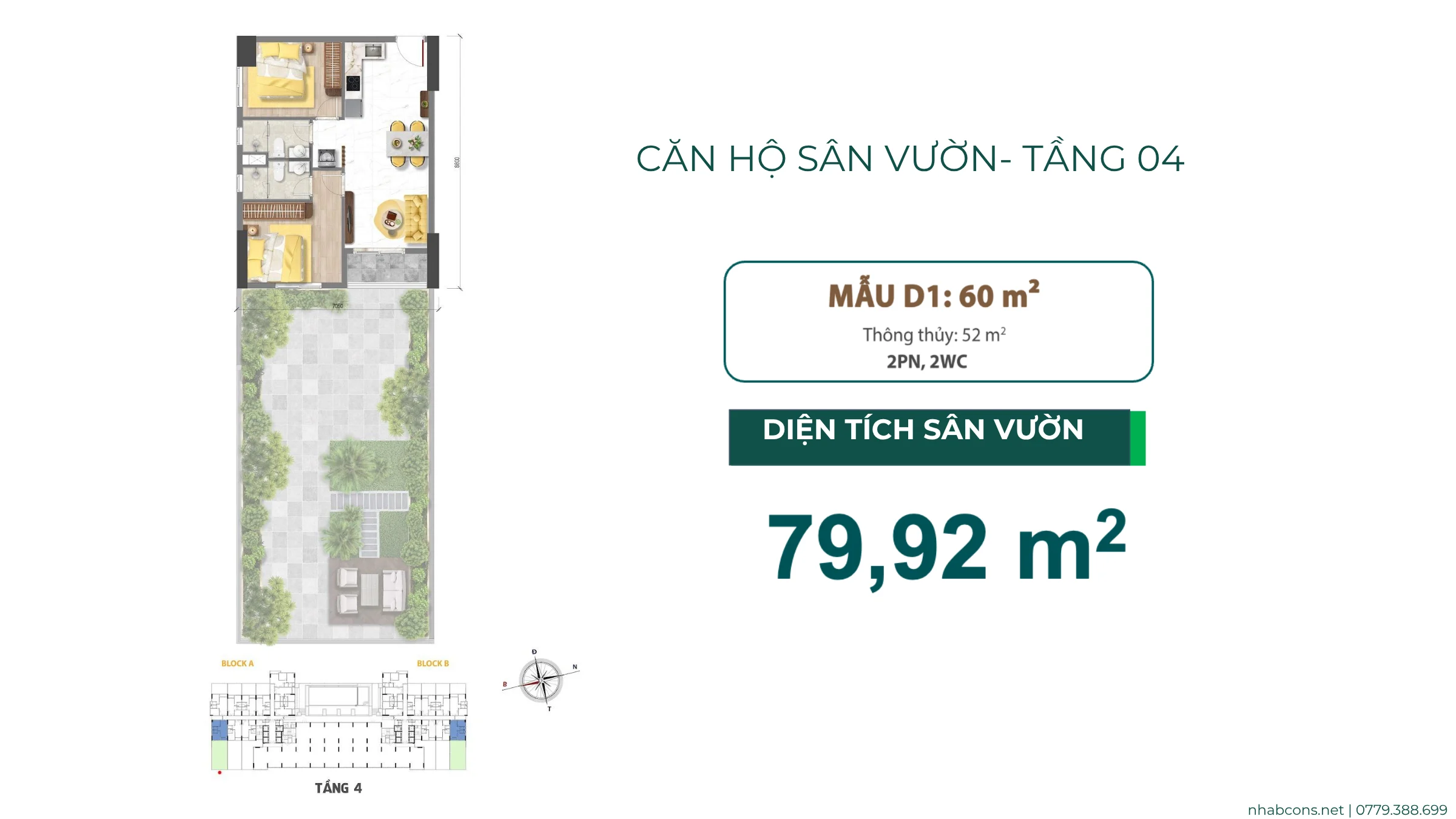 Căn hộ sân vườn Bcons Aria 79m2