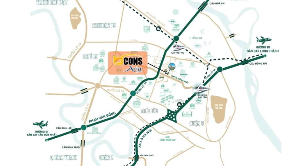 Vị trí dự án Bcons Aria - Làng đại học quốc gia tphcm