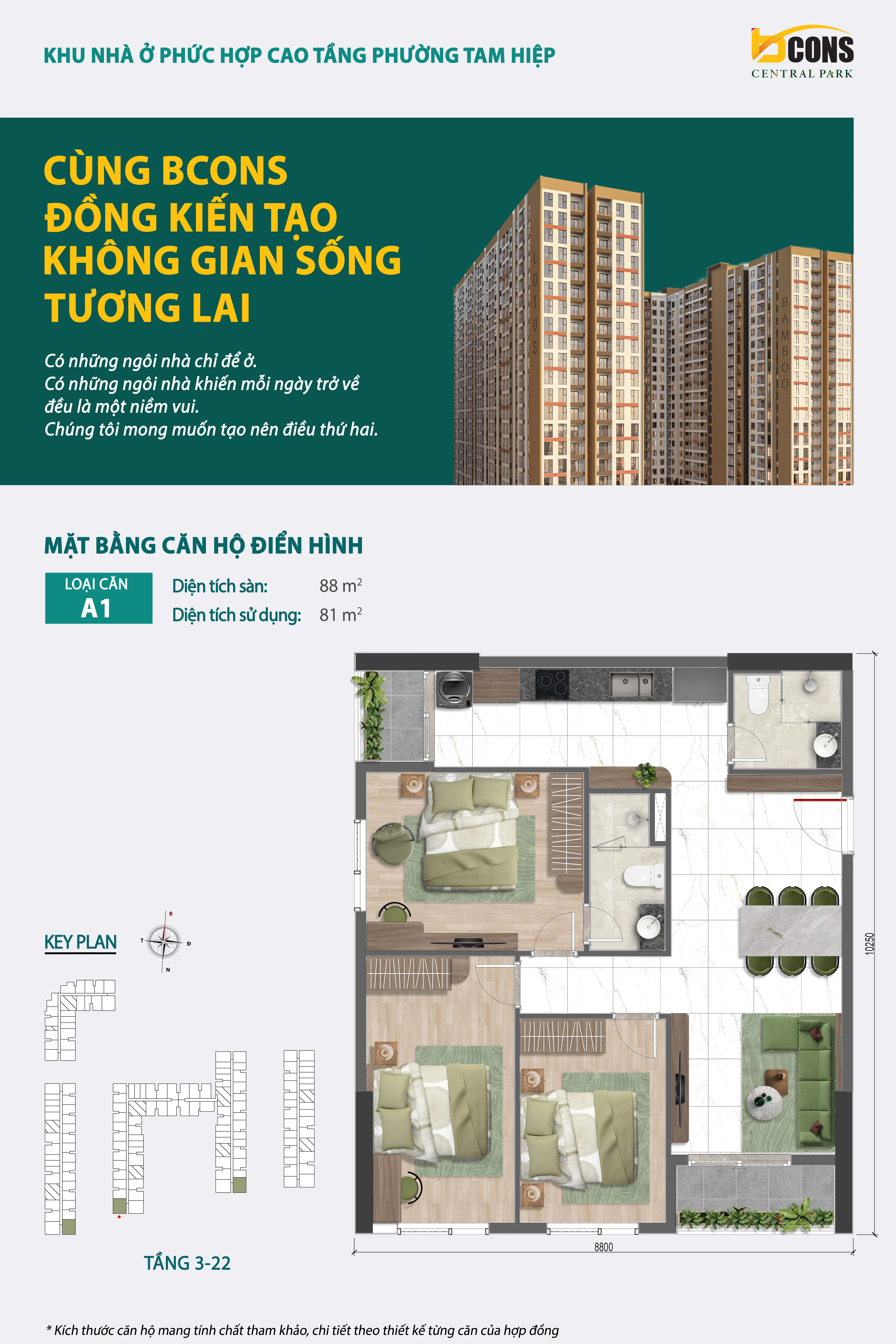 Layout căn 3PN Bcons Central Park