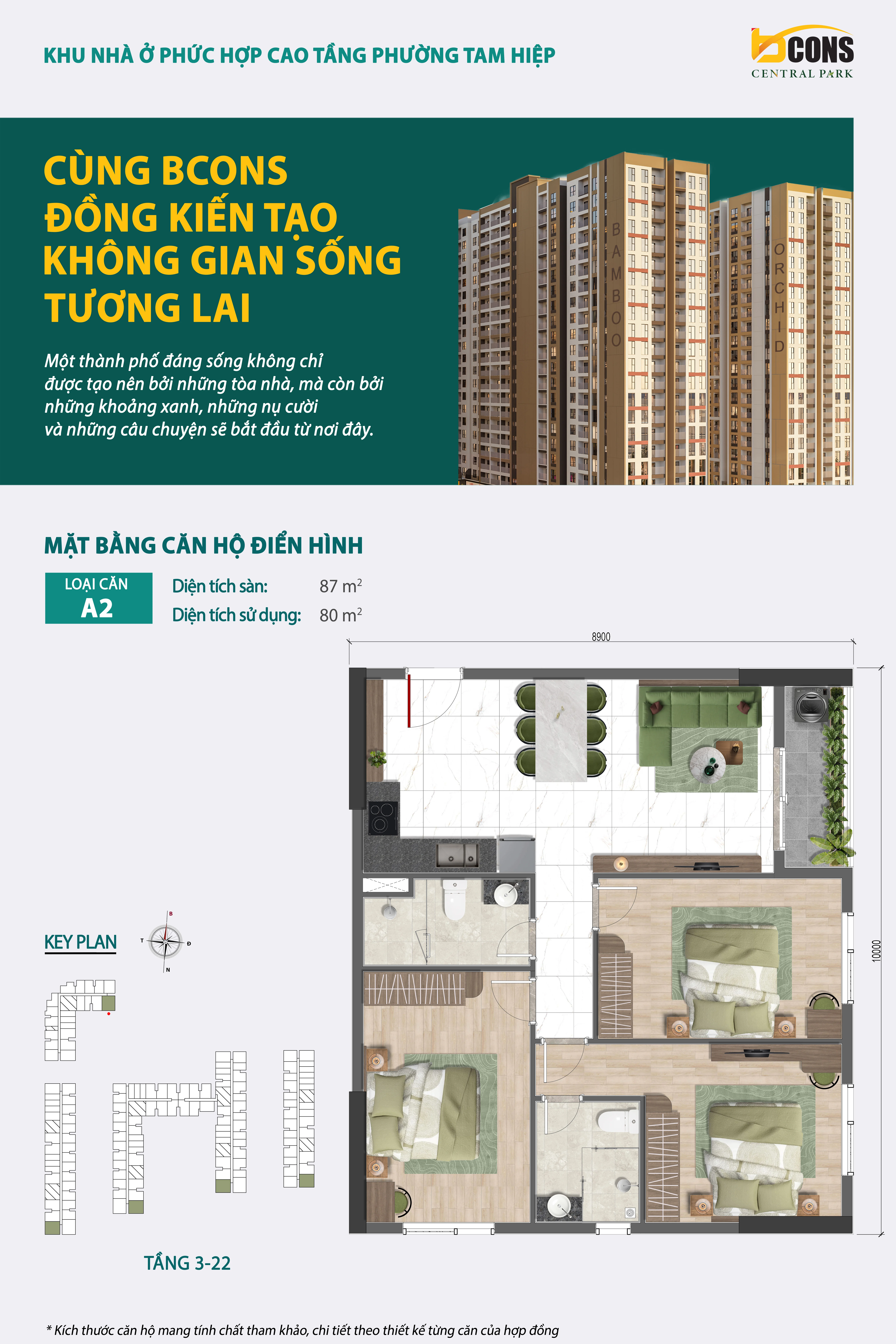 Layout căn 3PN Bcons Central Park