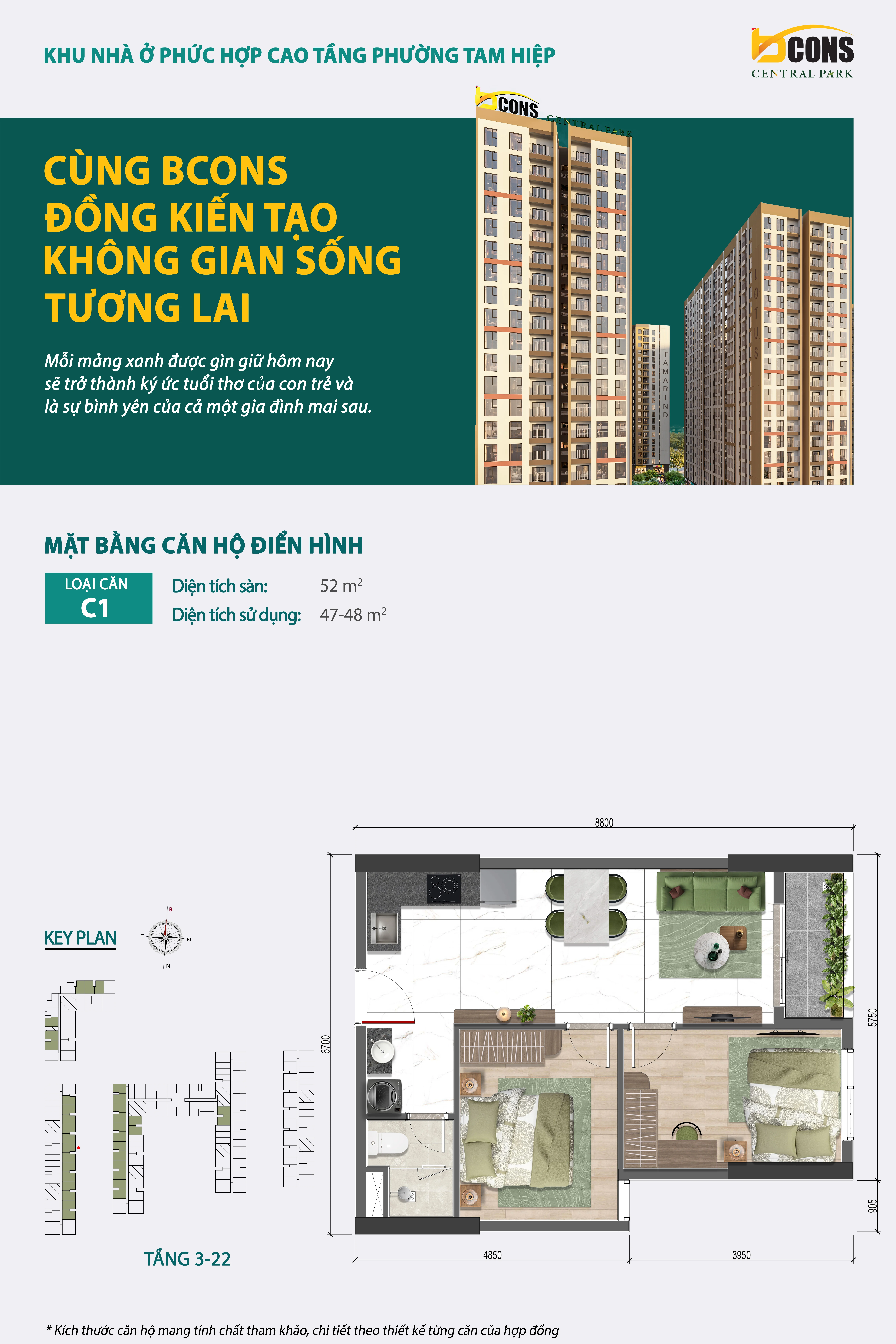 Layout căn 2PN Bcons Central Park